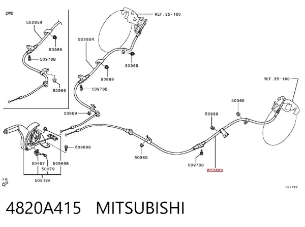 Cable de freno de mano trasero izquierdo 4820A415 Mitsubishi