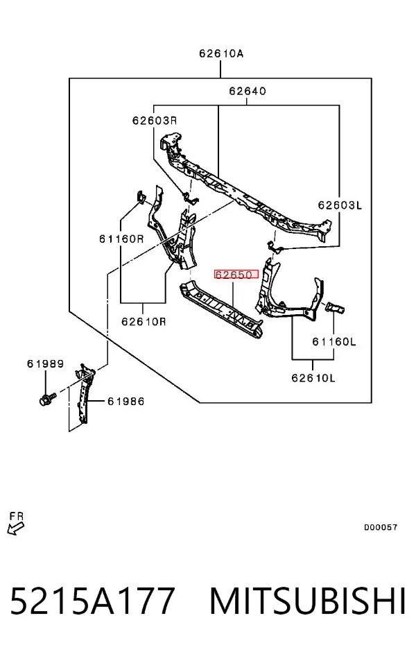 Soporte inferior del radiador (panel de montaje de faros) 5215A177 Mitsubishi