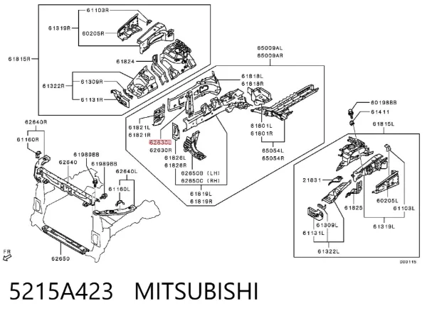 Soporte izquierdo del radiador (panel de montaje de faros) 5215A423 Mitsubishi