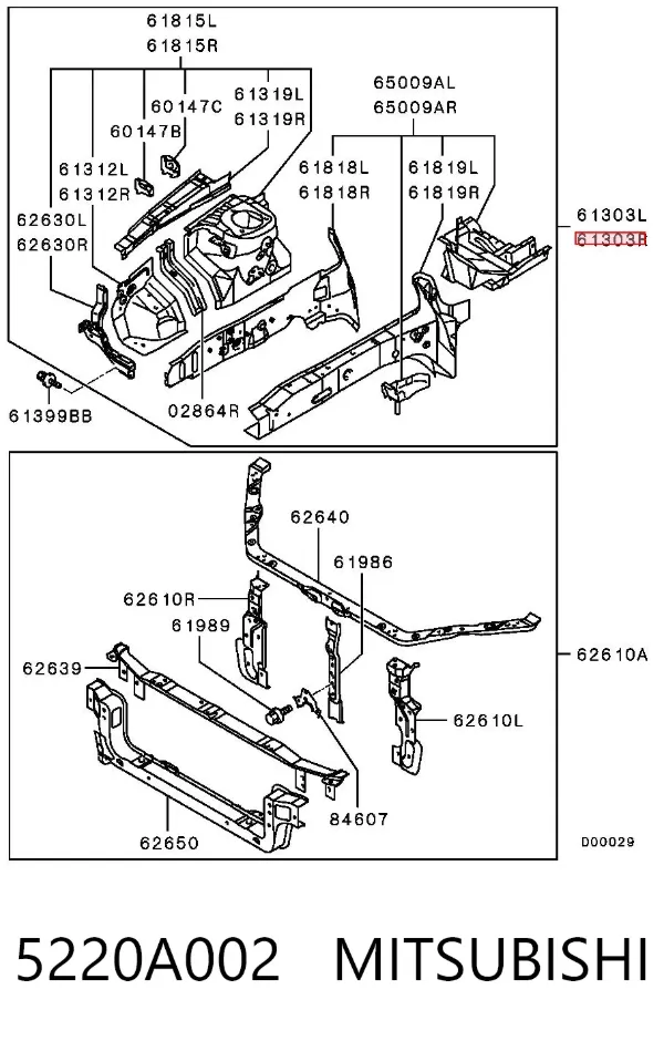 Larguero delantero derecho del bastidor 5220A002 Mitsubishi
