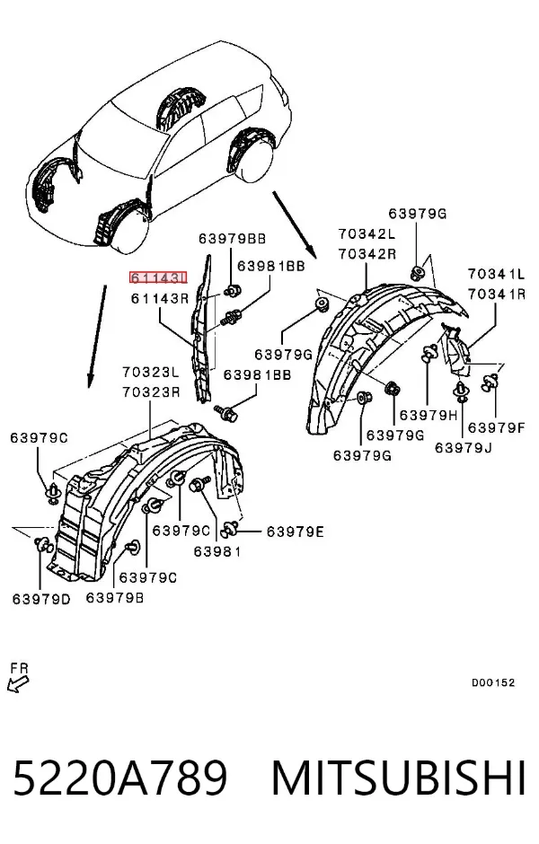 Paso de rueda delantero izquierdo trasero 5220A789 Mitsubishi