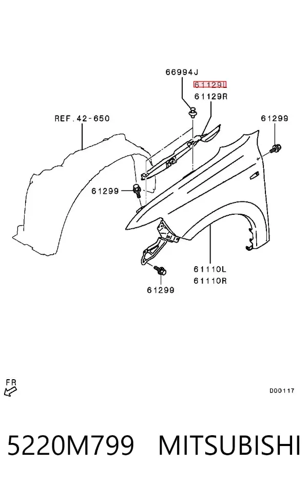 Sellado de guardabarros 5220M799 Mitsubishi