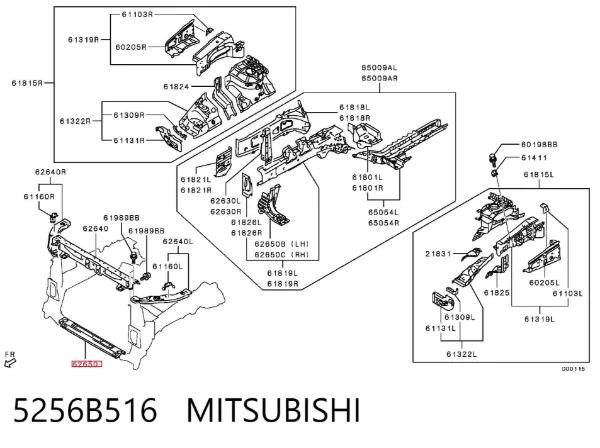 Soporte inferior del radiador (panel de montaje de faros) 5256B516 Mitsubishi