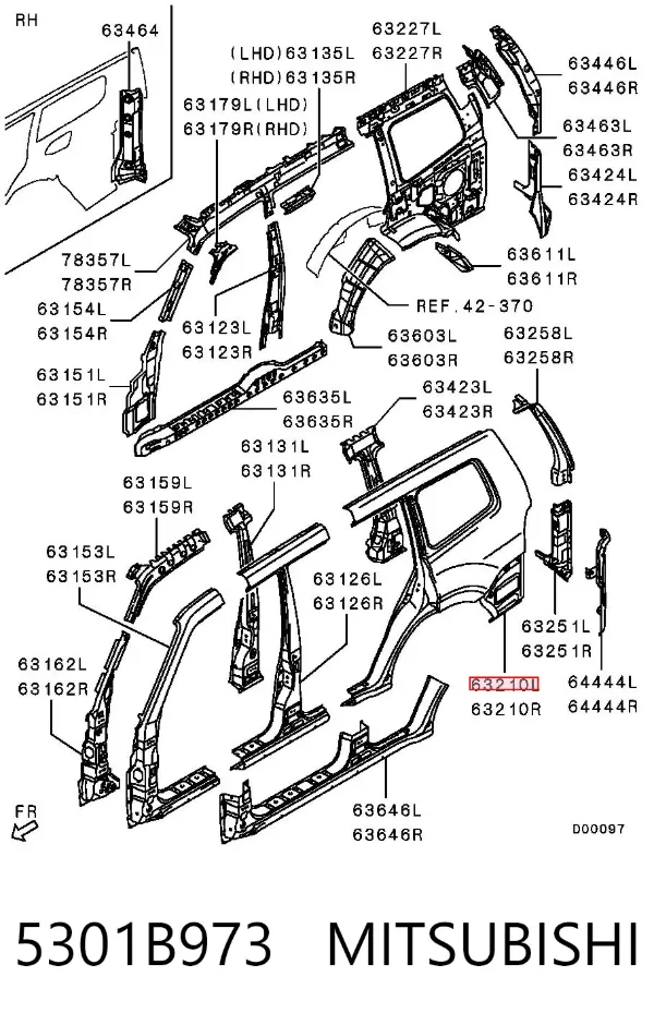 Aleta trasera izquierda 5301B973 Mitsubishi