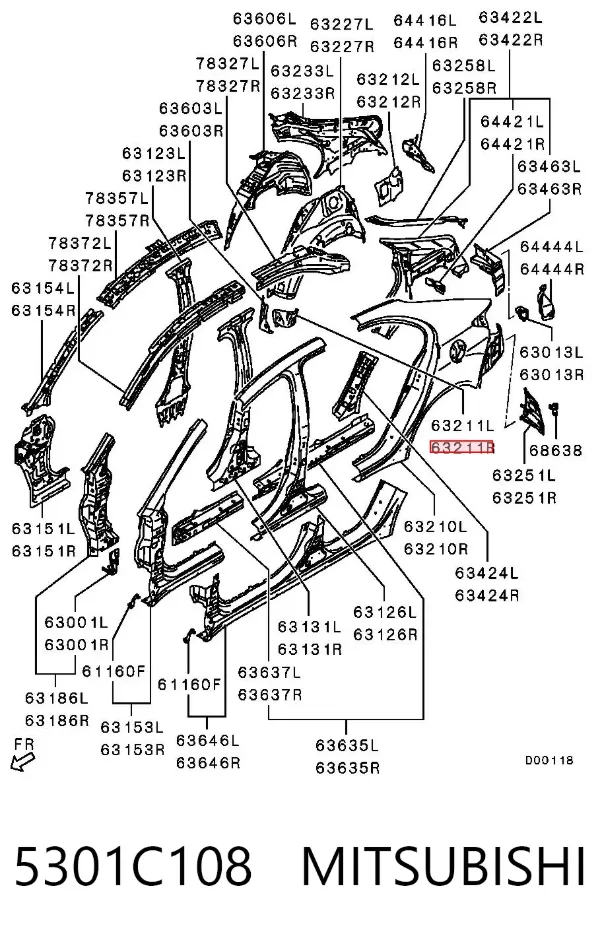 Aleta trasera derecha 5301C108 Mitsubishi