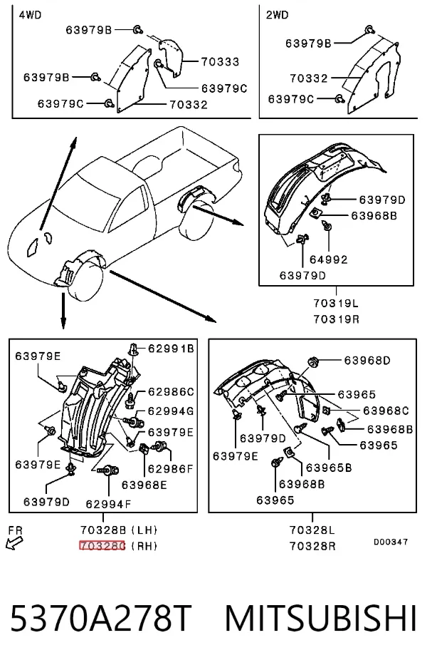 Guardalodos interior delantero derecho 5370A278T Mitsubishi