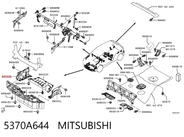 Protección inferior trasera derecha 5370A644 Mitsubishi