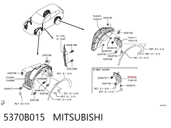 Paso de rueda trasero izquierdo trasero 5370B015 Mitsubishi