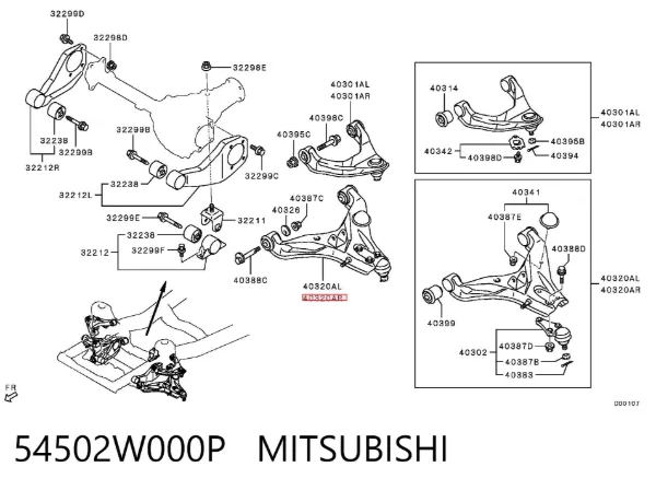 Brazo inferior derecho de la suspensión delantera 54502W000P Mitsubishi