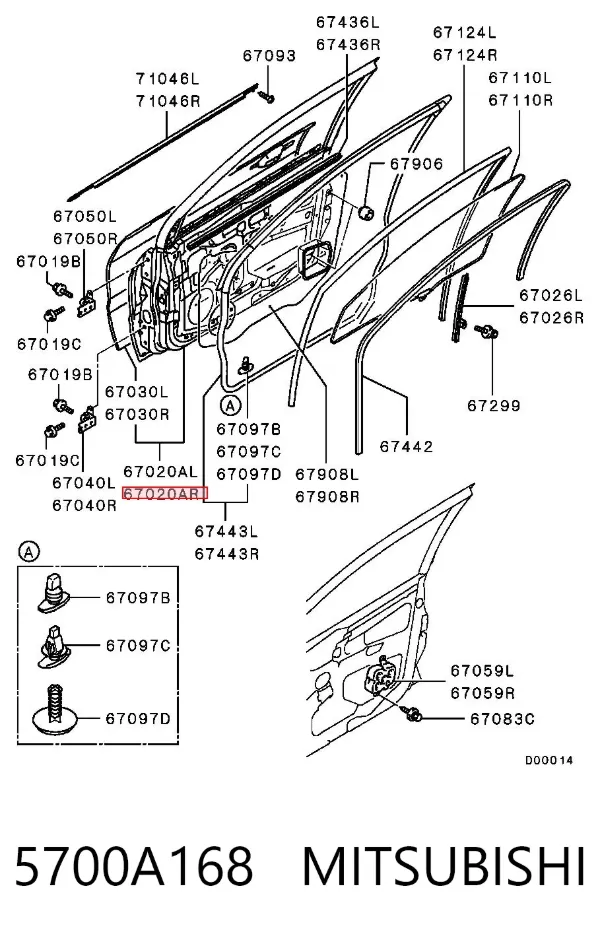 Puerta delantera derecha 5700A168 Mitsubishi