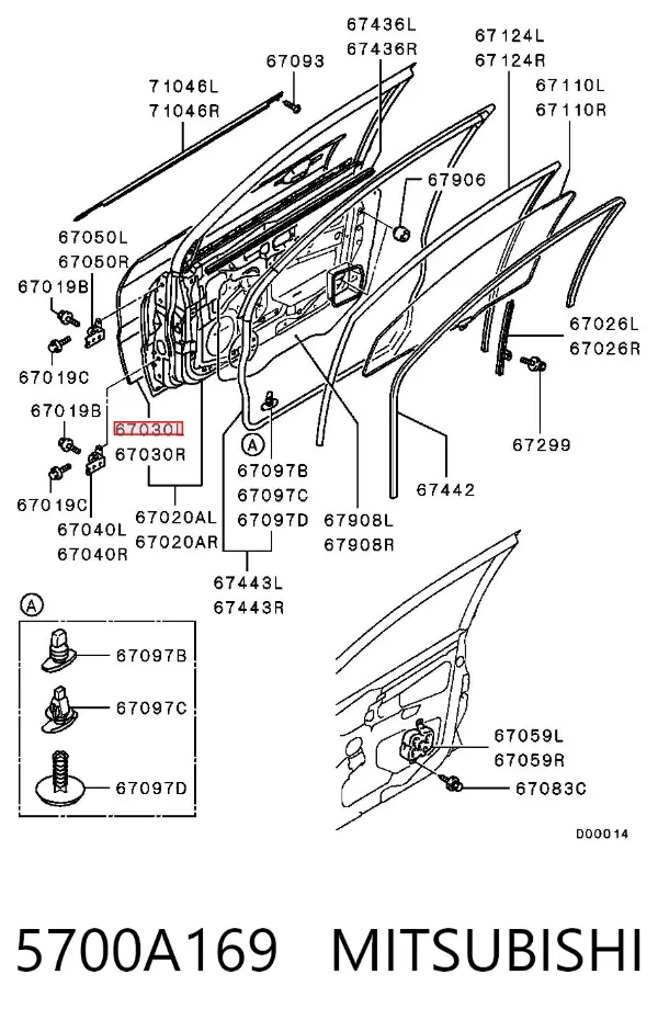 Puerta delantera izquierda 5700A169 Mitsubishi