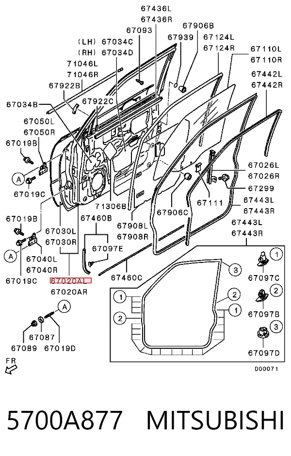 Puerta delantera izquierda 5700A877 Mitsubishi