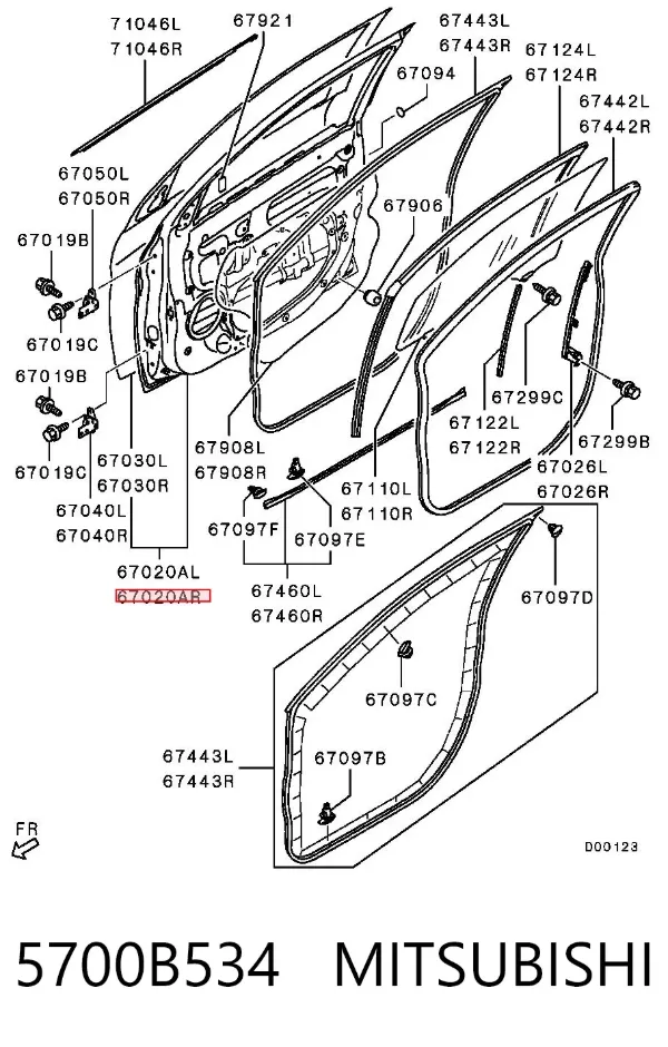 Puerta delantera derecha 5700B534 Mitsubishi