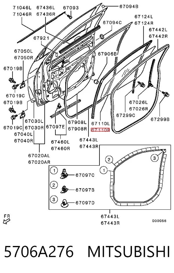 Cristal de puerta delantera derecha 5706A276 Mitsubishi
