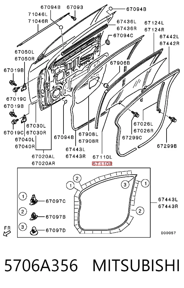 Cristal de puerta delantera derecha 5706A356 Mitsubishi