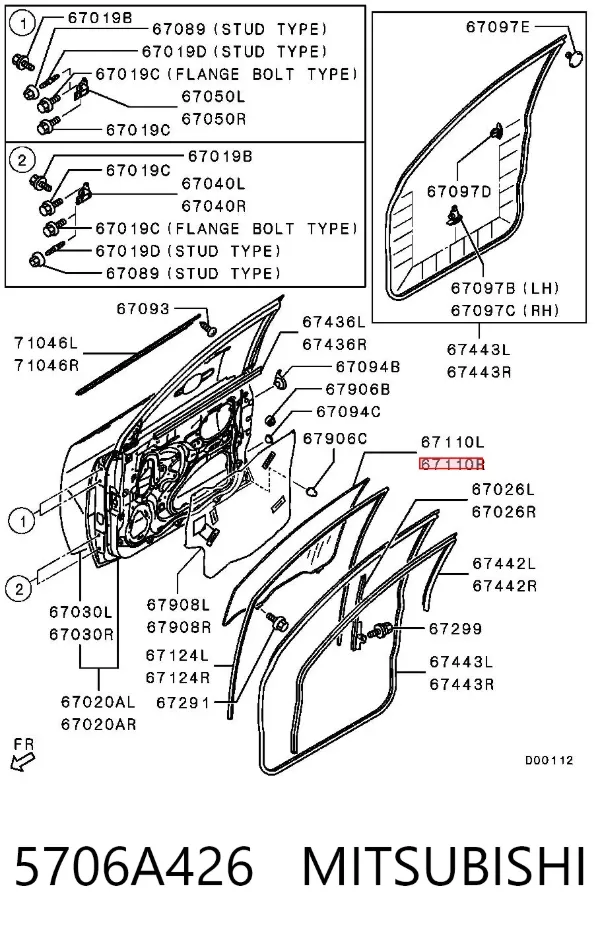 Cristal de puerta delantera derecha 5706A426 Mitsubishi