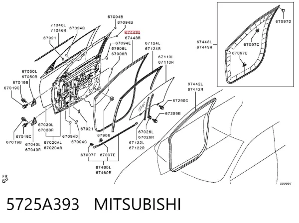 Junta de puerta delantera izquierda 5725A393 Mitsubishi