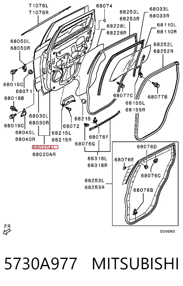Puerta trasera izquierda 5730A977 Mitsubishi