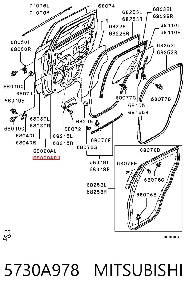 Puerta trasera derecha 5730A978 Mitsubishi
