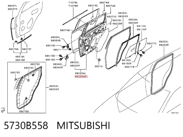 Puerta trasera derecha 5730B558 Mitsubishi