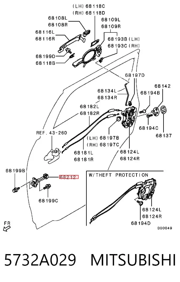 Limitador de apertura de puerta trasera 5732A029 Mitsubishi
