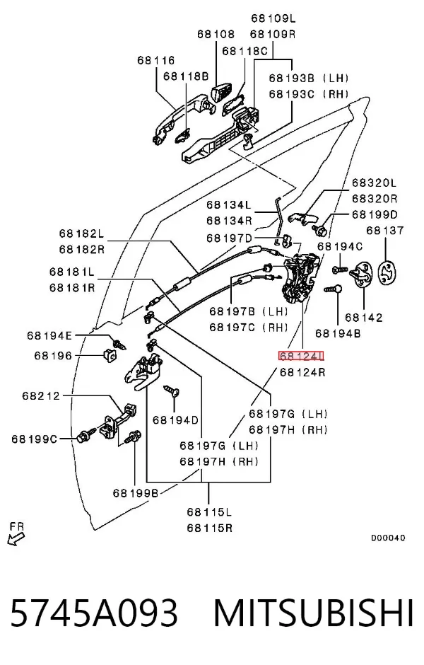 Cerradura de puerta trasera izquierda 5745A093 Mitsubishi