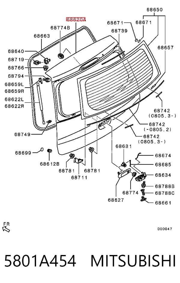 Puerta trasera 5801A454 Mitsubishi