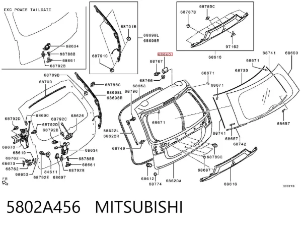 Bisagra de puerta trasera 5802A456 Mitsubishi