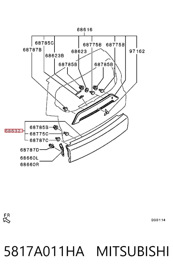 Moldura inferior de puerta trasera de maletero 5817A011HA Mitsubishi