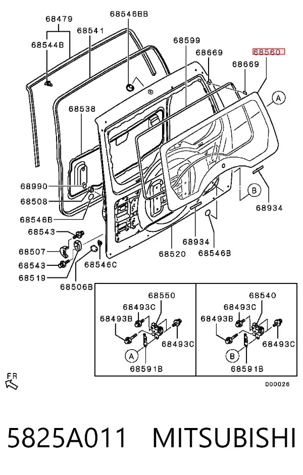 Cristal de el maletero, 3/5 puertas traseras (trastes) 5825A011 Mitsubishi