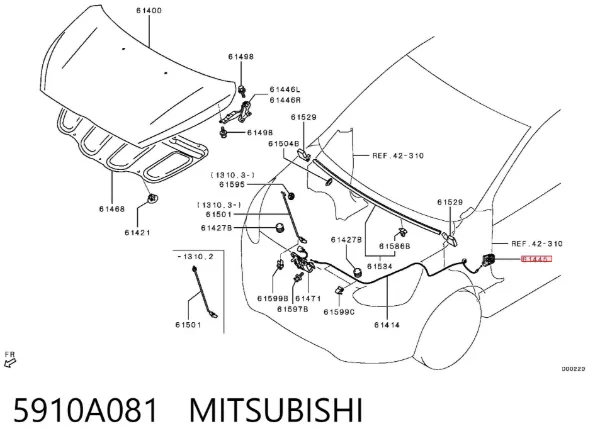 Palanca de apertura del capó 5910A081 Mitsubishi