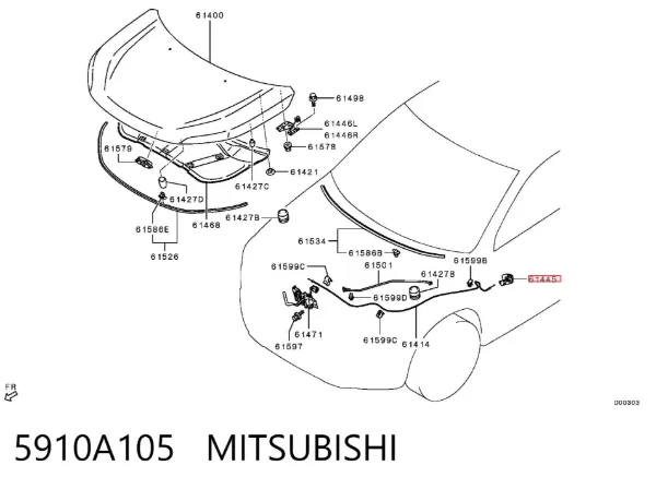 Palanca de apertura del capó 5910A105 Mitsubishi