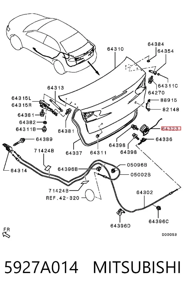 Cerradura de maletero 5927A014 Mitsubishi