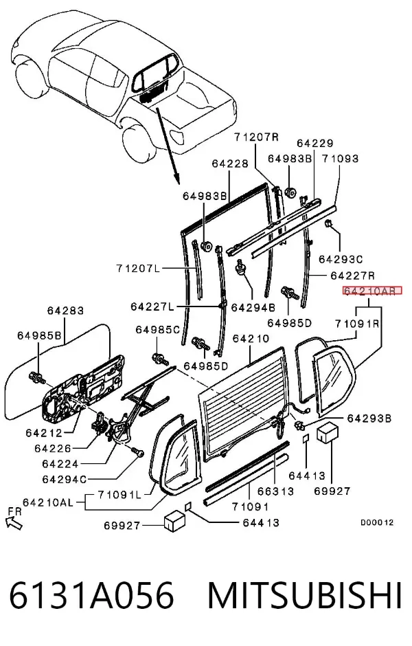 Cristal lateral derecho del maletero 6131A056 Mitsubishi