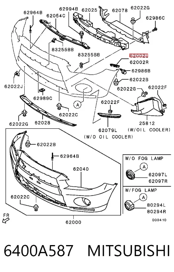 Soporte exterior izquierdo del parachoques delantero 6400A587 Mitsubishi