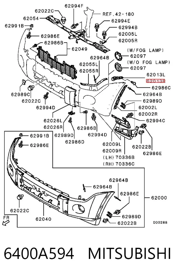 Soporte delantero de guardabarros delantero derecho 6400A594 Mitsubishi