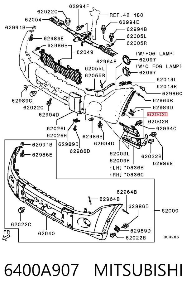 Guía del parachoques delantero izquierda 6400A907 Mitsubishi