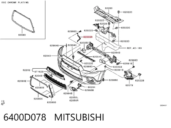 Soporte de parachoques delantero derecho 6400D078 Mitsubishi