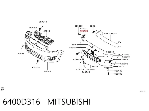 Soporte de parachoques delantero derecho 6400D316 Mitsubishi