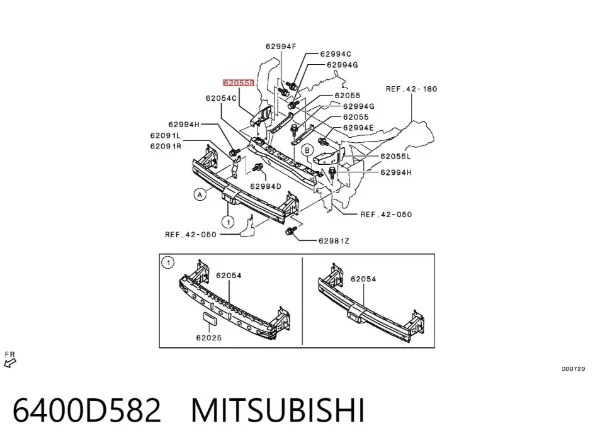Refuerzo parachoque delantero 6400D582 Mitsubishi