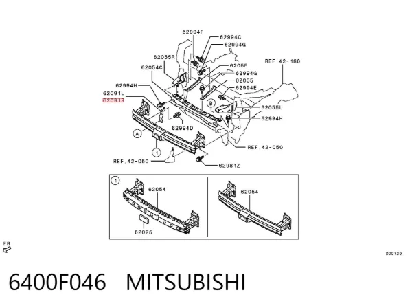 Soporte del refuerzo del parachoques delantero 6400F046 Mitsubishi