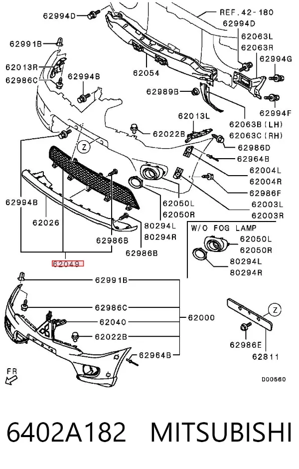Rejilla del parachoques delantero 6402A182 Mitsubishi