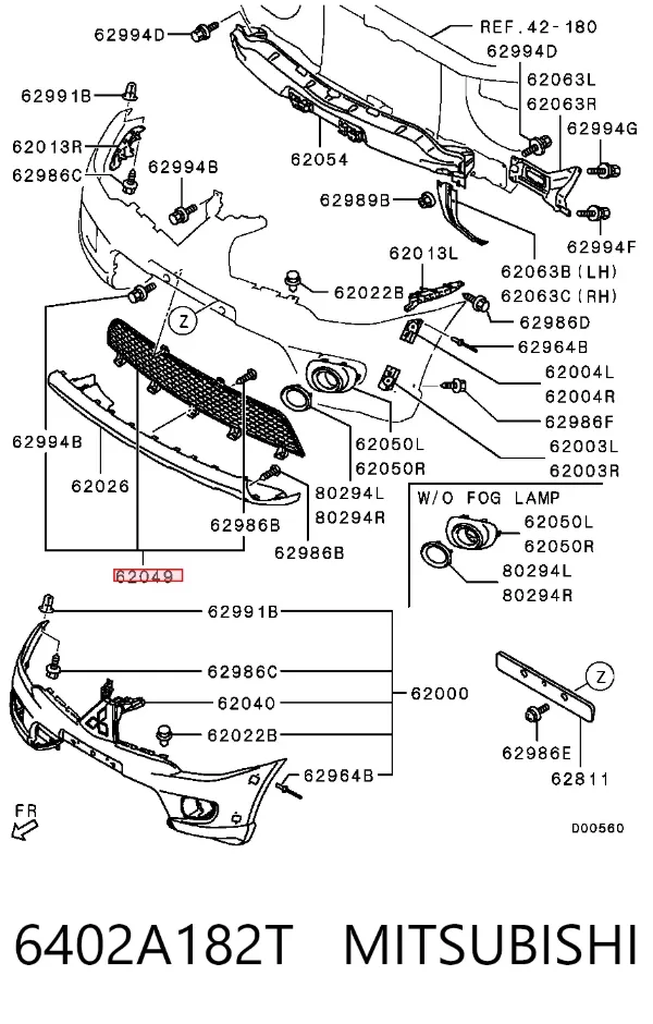 Rejilla del parachoques delantero 6402A182T Mitsubishi