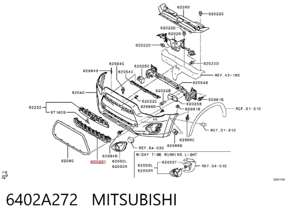 Rejilla central del parachoques delantero 6402A272 Mitsubishi