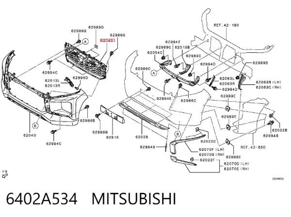 Rejilla inferior del parachoques delantero 6402A534 Mitsubishi