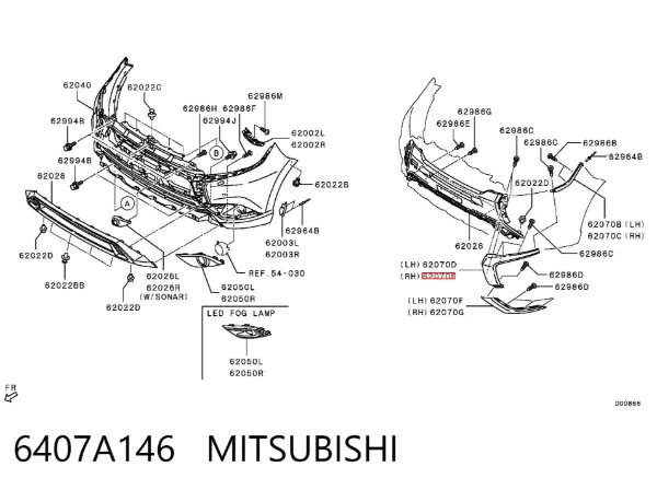 Moldura del parachoques delantero derecho 6407A146 Mitsubishi