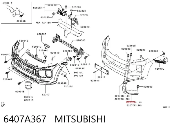 Moldura de parachoques delantera izquierda 6407A367 Mitsubishi