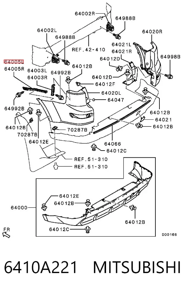 Soporte exterior izquierdo del parachoques trasero 6410A221 Mitsubishi