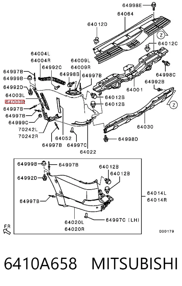 Soporte del parachoques trasero derecho 6410A658 Mitsubishi