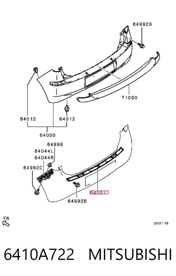 Refuerzo parachoques trasero 6410A722 Mitsubishi